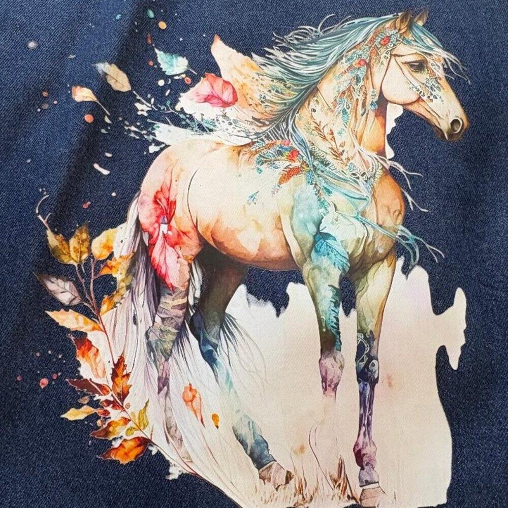 Bridgewater Studio Denim Jean Jacket Women's 16W~Mystical Horse Transfer OOAK